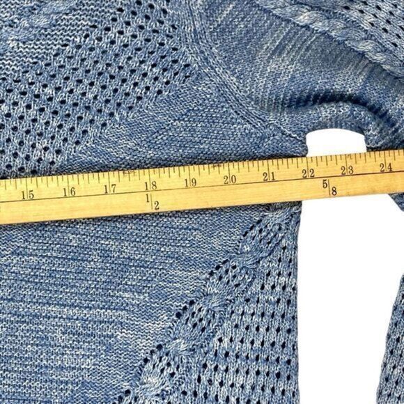 Chico's Textured Open Knit V-Neck Sweater Women L Blue Classic Oversize Pullover - Picture 13 of 16